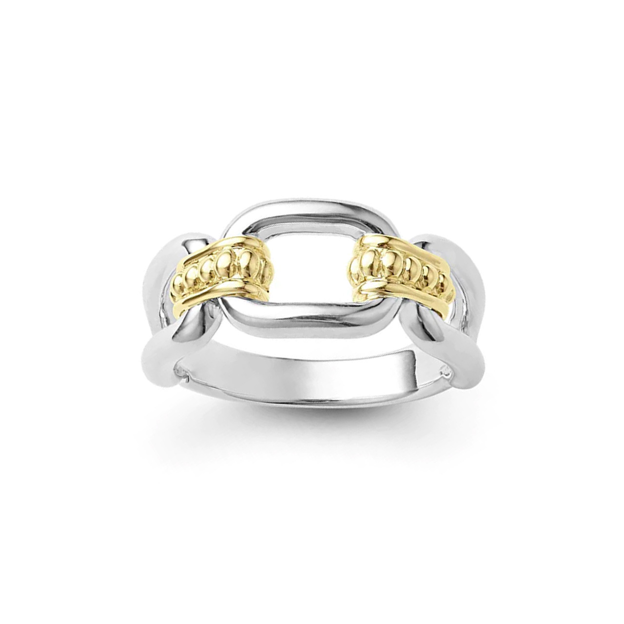 LAGOS Signature Caviar sterling silver and 18K yellow gold oval link ring. 9mm thickness, this link open in new tab 