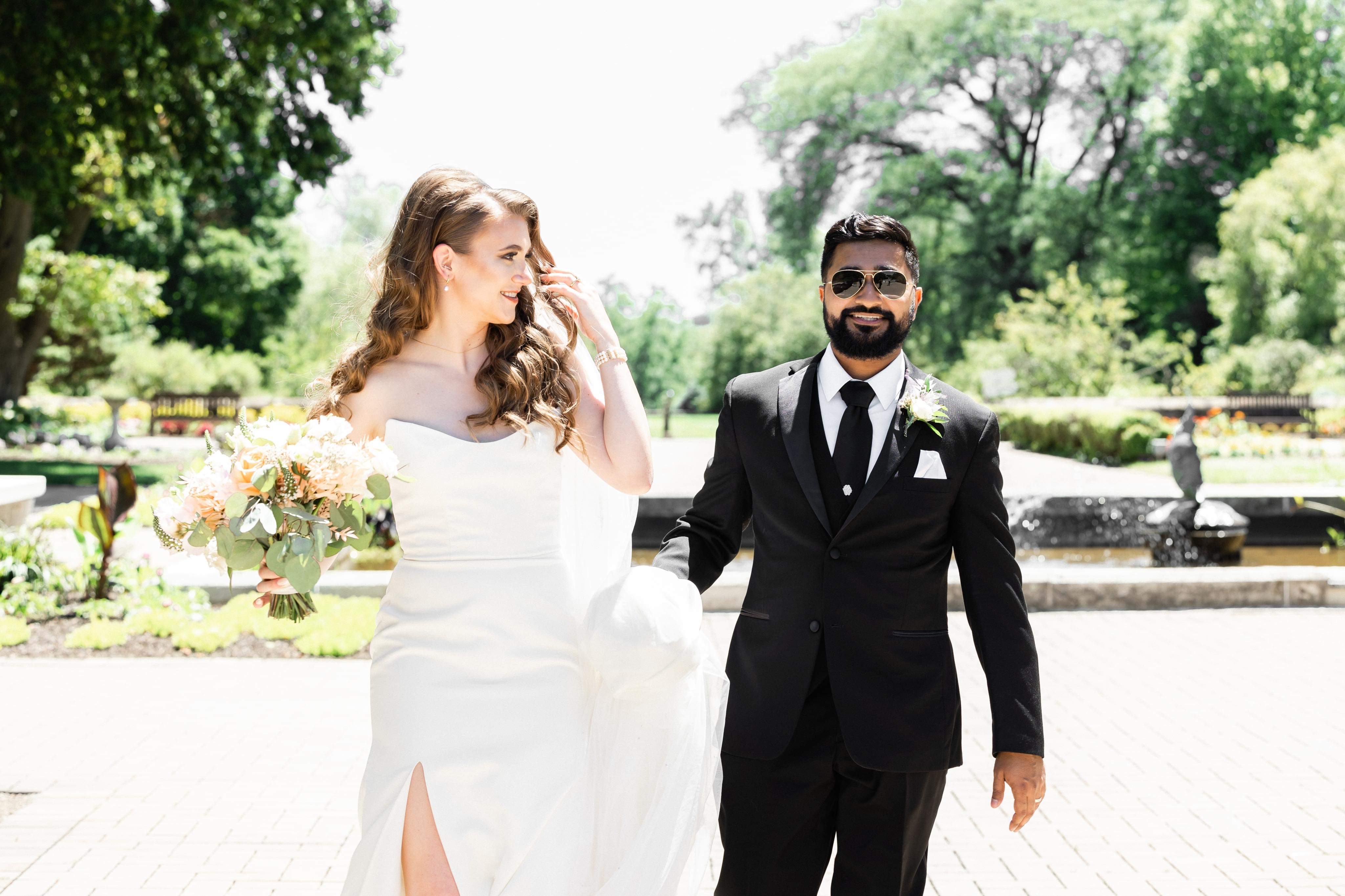 A couple in wedding attire
