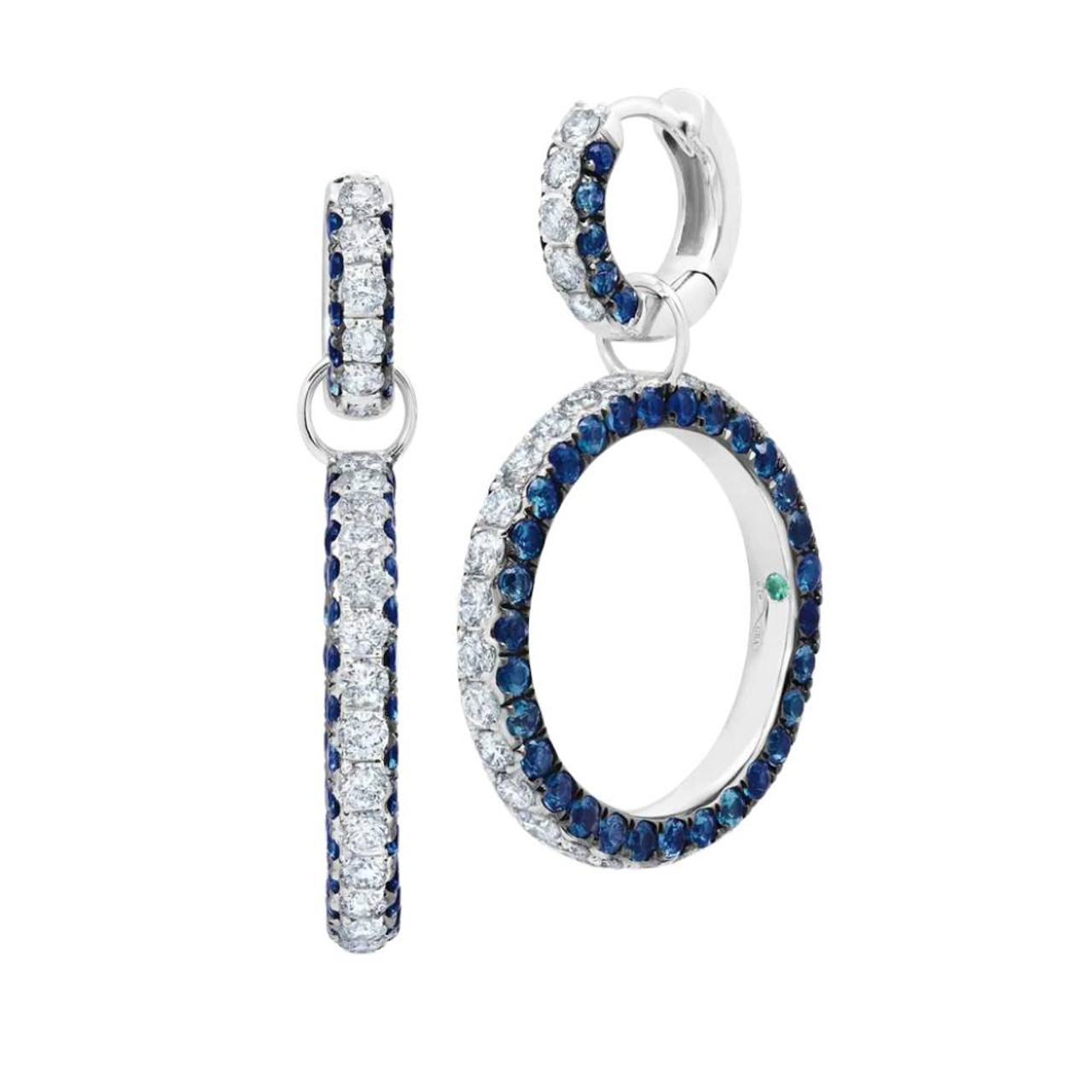 Graziela Blue Sapphire Diamond Sided Drop Earrings
