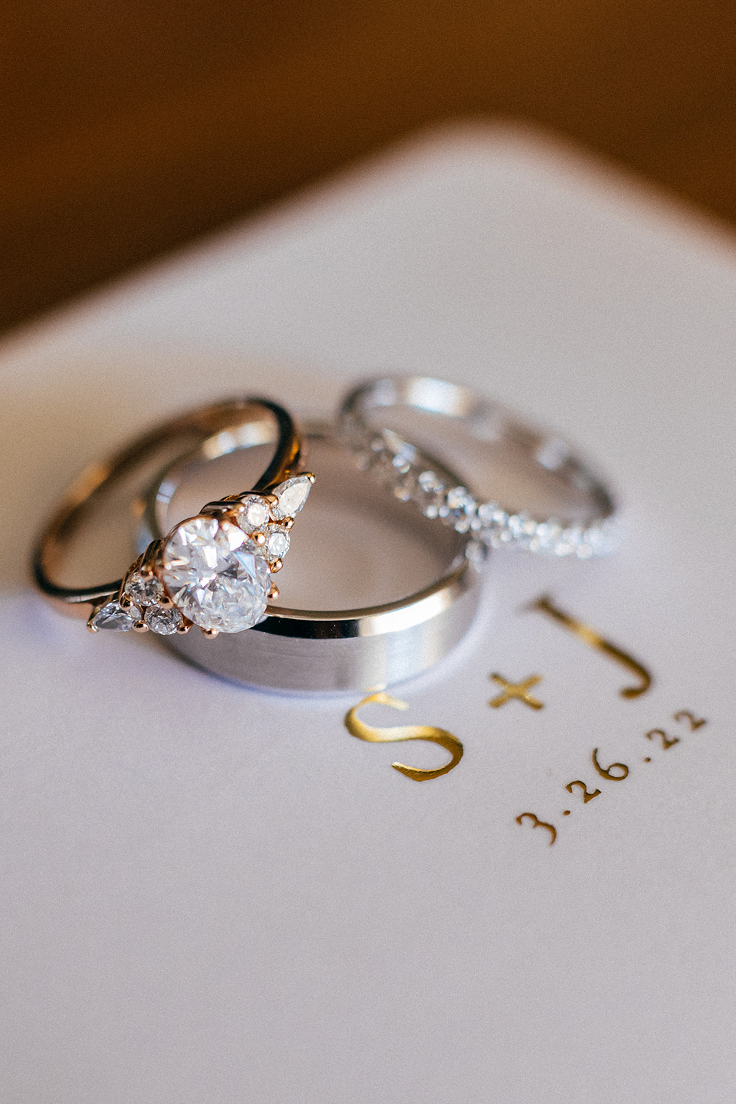 A pair of ring's on a table