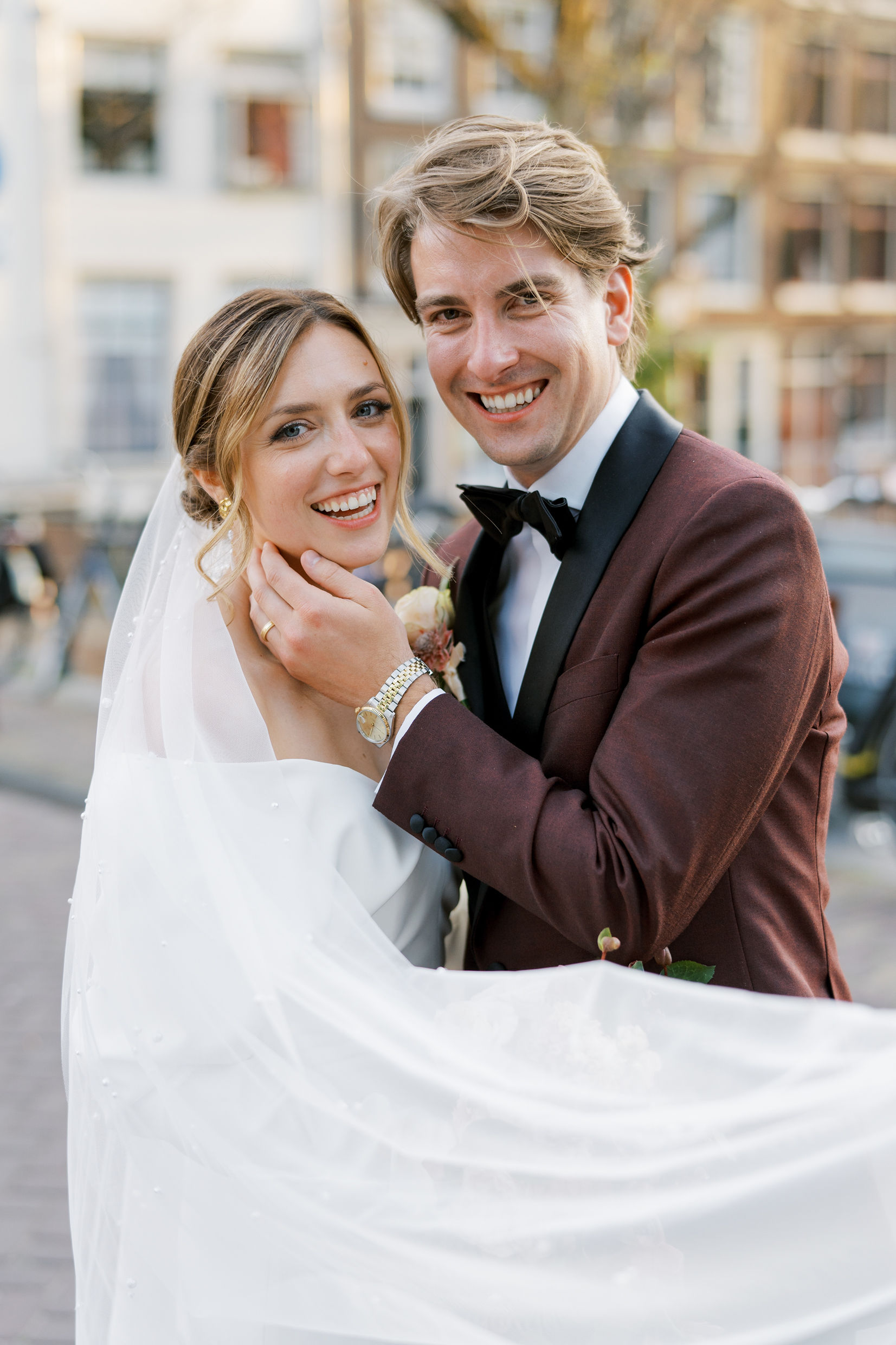 A couple posing for a picture